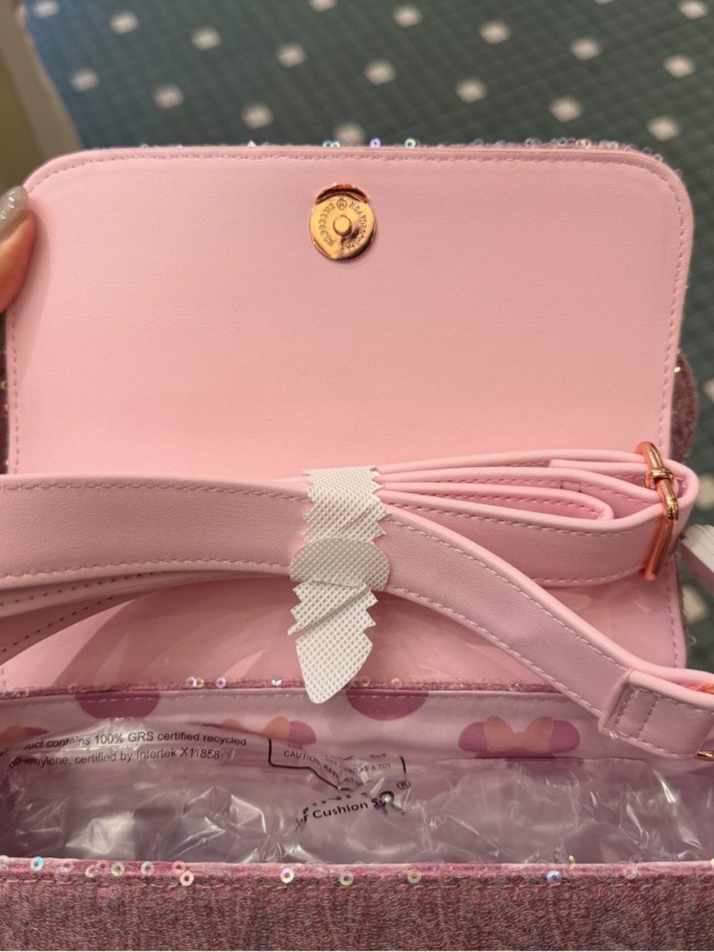 Disney Parks pearl pink Loungefly Pink Minnie Mouse Sequined Crossbody Bag - Picture 5 of 5